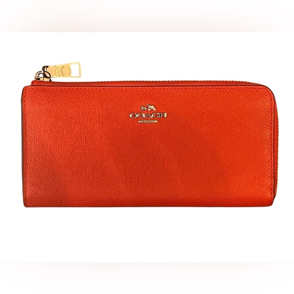 Coach Long Zippered Wallet, salmon red/orange, silver hardware - Picture 1 of 9